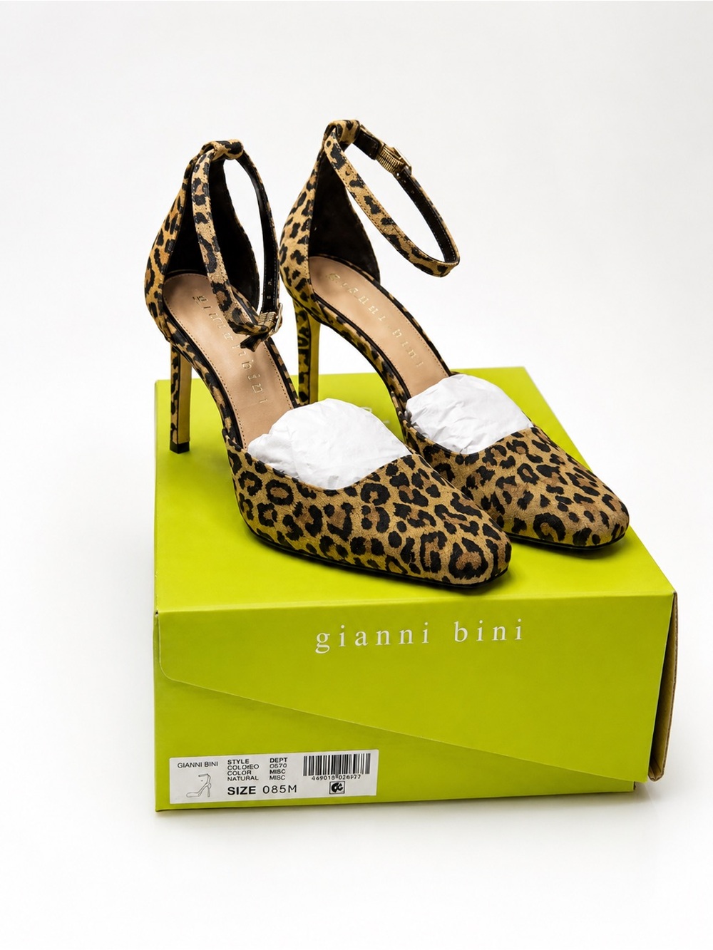 Gianni Bini Suede Leopard Print Ankle-Strap Heels - Tan/Black
